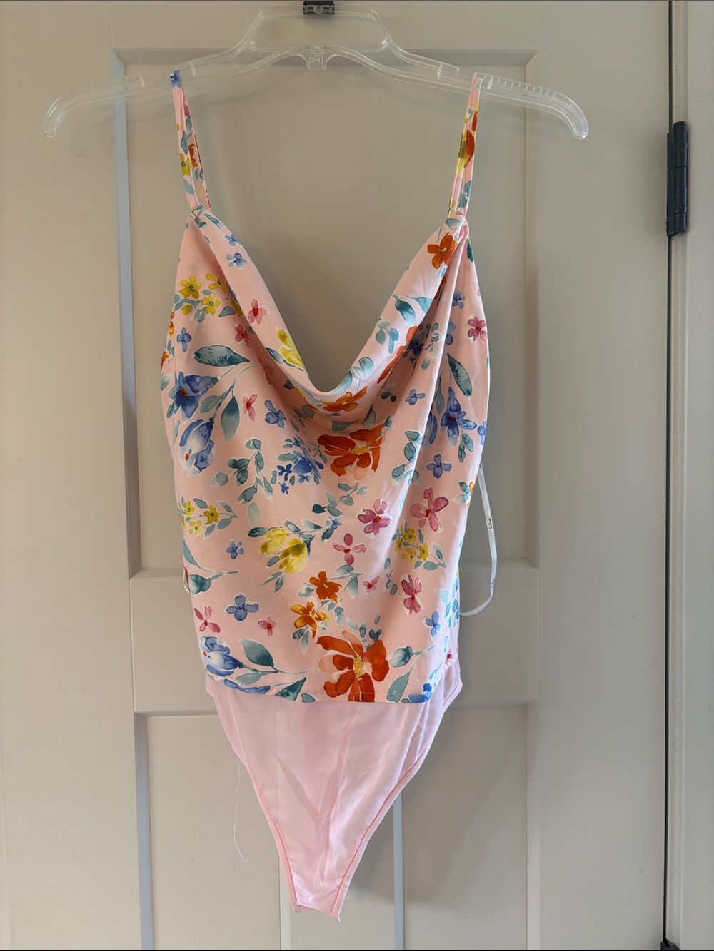 Botanical Bombshell Pink Floral Print Cowl Neck Bodysuit